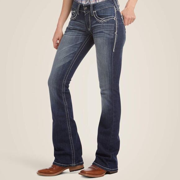 Ariat Real Denim Jeans Womens 34R Mid Rise Stretch Entwined Boot Cut Western - Picture 2 of 14